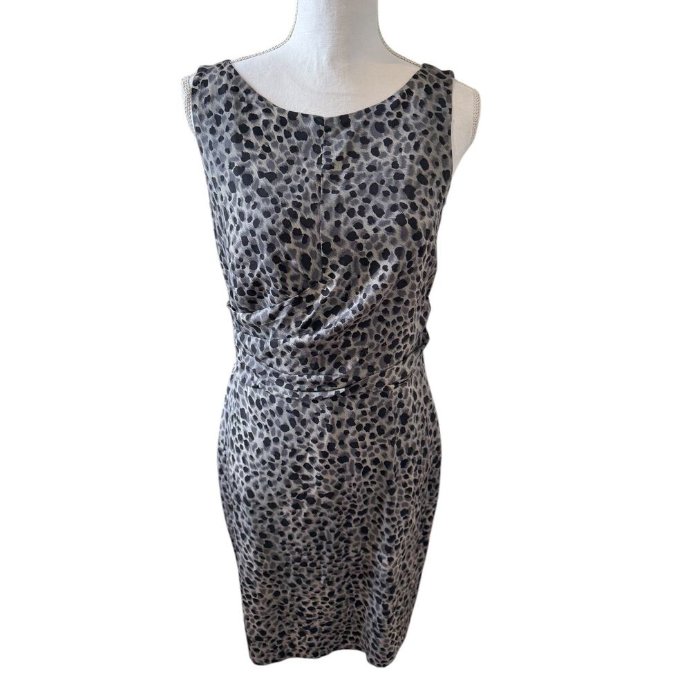 Ann Taylor Silk Sleeveless Dress Gray Leopard Animal Print 8